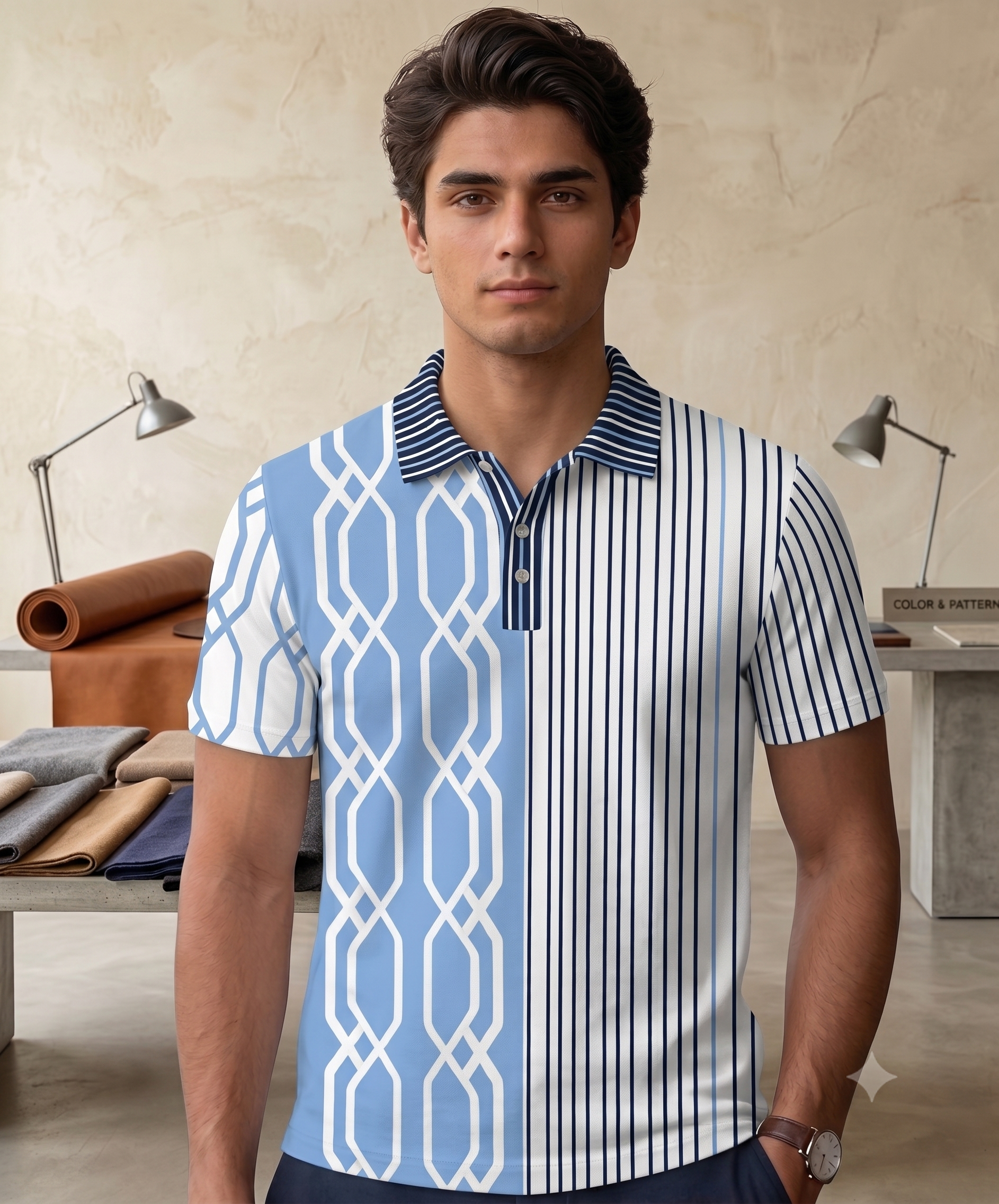 Dual-Panel Geometric Polo