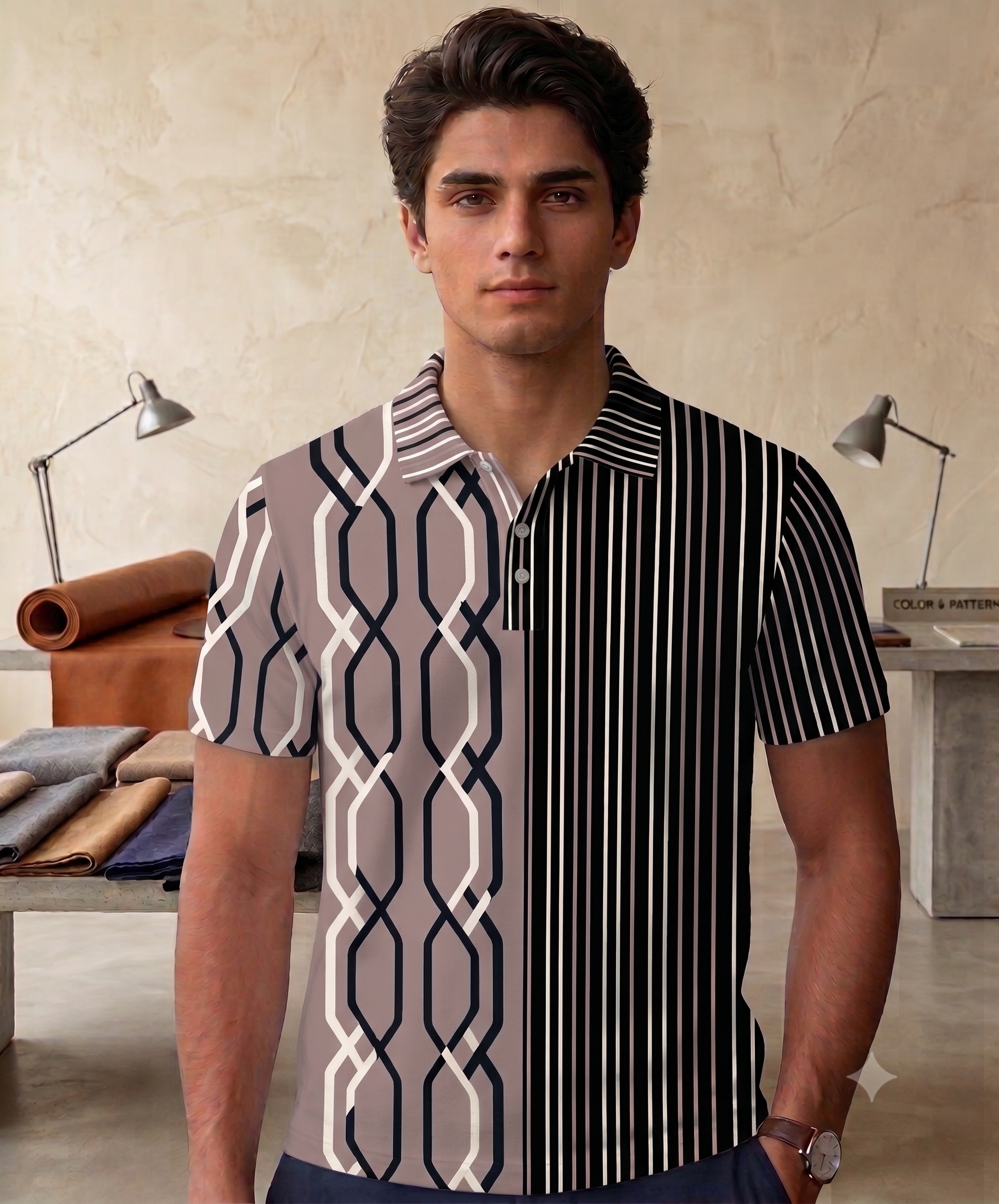 Dual-Panel Geometric Polo